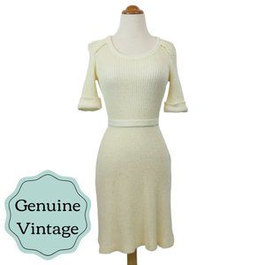 Vintage Sweater Dress - 80's does 30's - Cream White - 1980's Retro 1930's Style